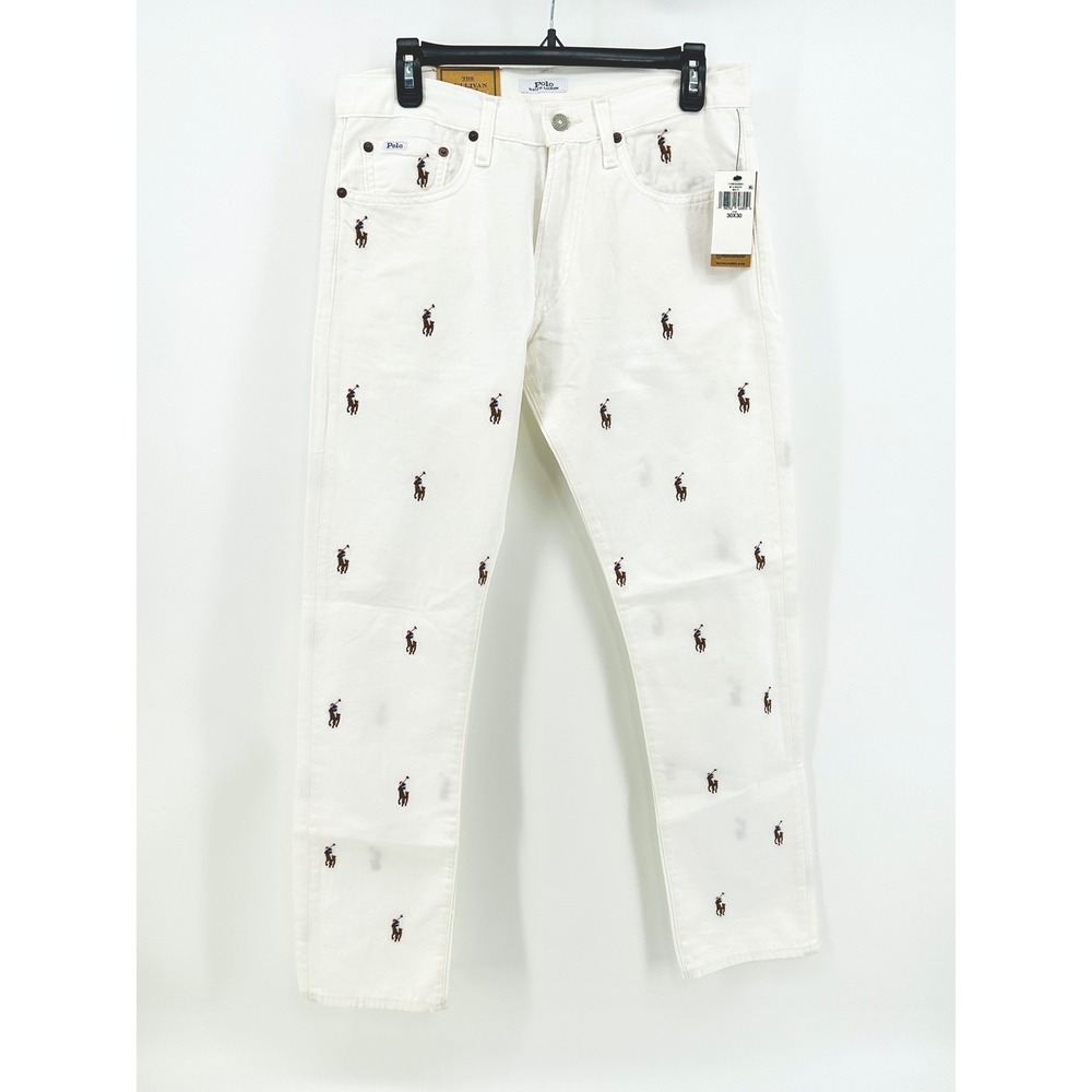 Polo Ralph Lauren Sullivan Slim Jeans Mens 30x30 White Pony Embroidered AOP NEW